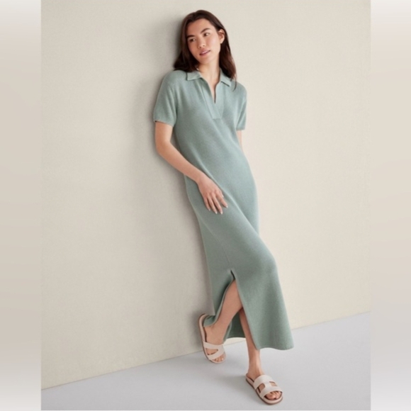 Haven Well Within Sage Green Knit Organic Cotton Johnny Collar Maxi Dress S - Picture 2 of 9